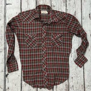 Vintage Wrangler Pearl Snap Button Down Long Sleeve Rockabilly Shirt
